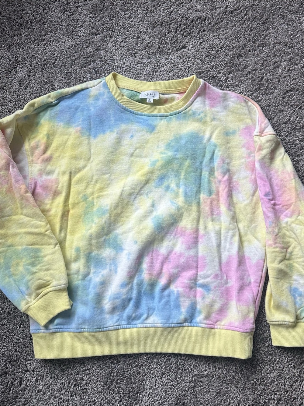 Le Lis Pastel Tie-Dye Crewneck Sweatshirt - Yellow, Blue, Pink
